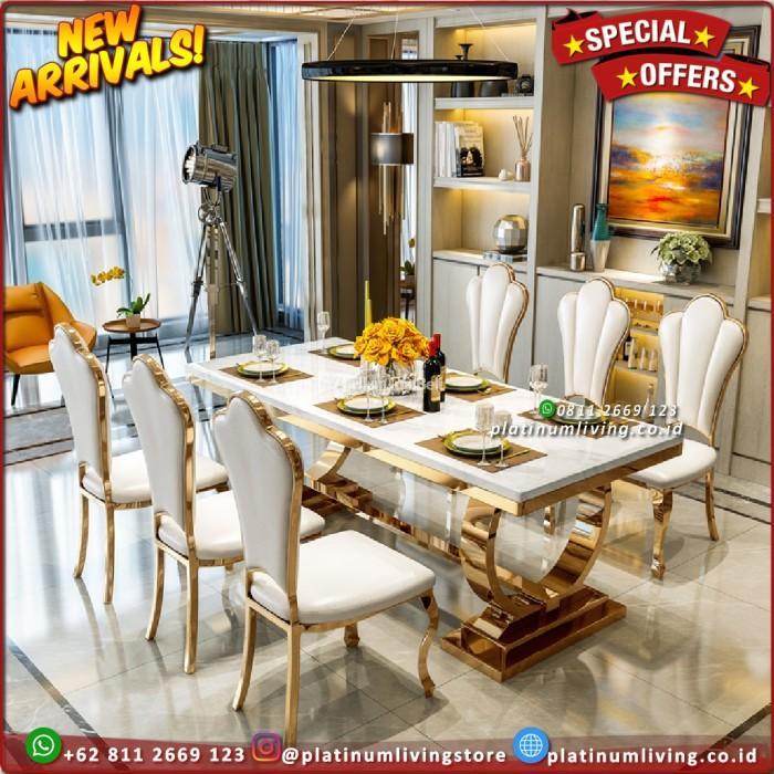 Produsen Meja Makan Stainless, Top Table Marmer Import, Meja Makan Marmer Klasik, Niceliving Furniture - Jepara