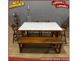 Meja Makan Marmer Putih 4 Kursi Platinum living Furniture - Jepara 