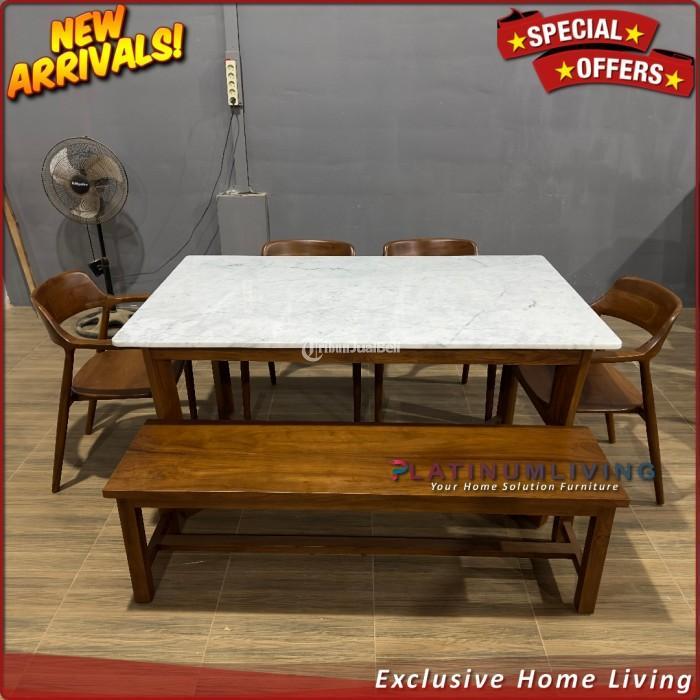 Meja Makan Marmer Putih 4 Kursi Platinum living Furniture - Jepara