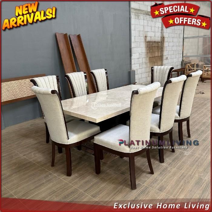 Meja Makan Marmer Meja Makan Marmer Cream Meja Makan Rangka Jati Asli Furniture - Jepara