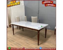 Meja Makan Marmer 180 x 90 Rangka Jati Meja Marmer Putih Furniture - Jepara 