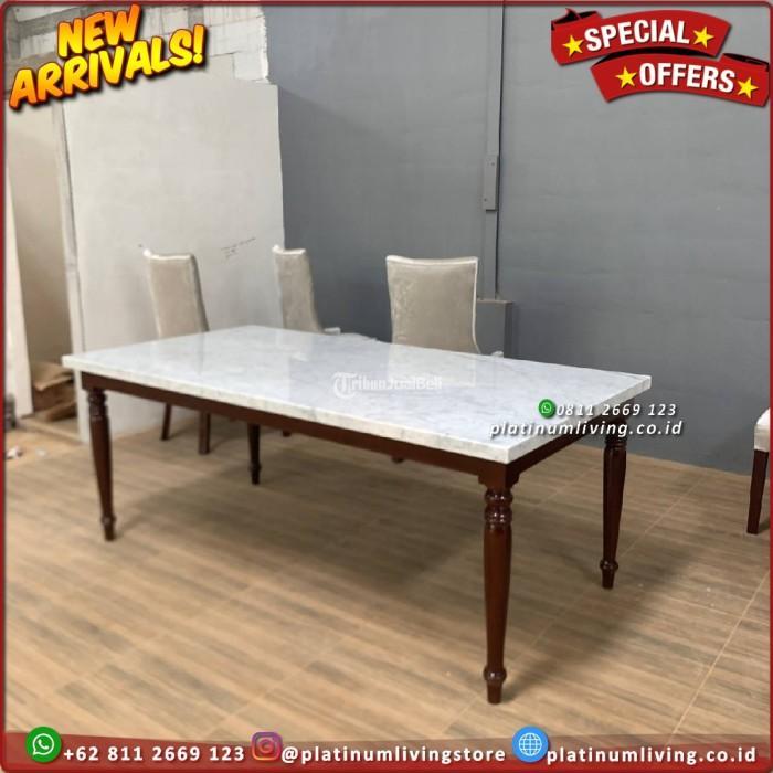 Meja Makan Marmer 180 x 90 Rangka Jati Meja Marmer Putih Furniture - Jepara