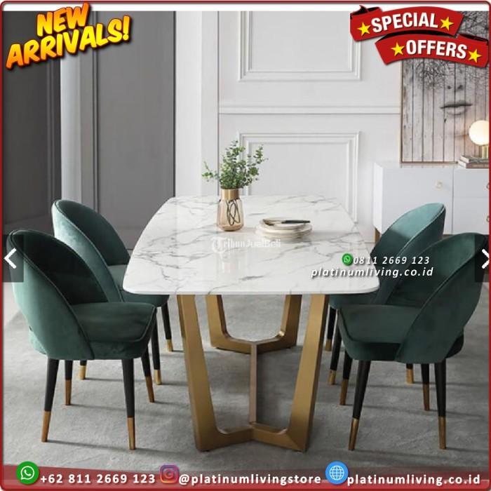 Meja Makan Marmer Asli Meja Makan Marmer 4 Kursi Mewah Cream Furniture - Jepara