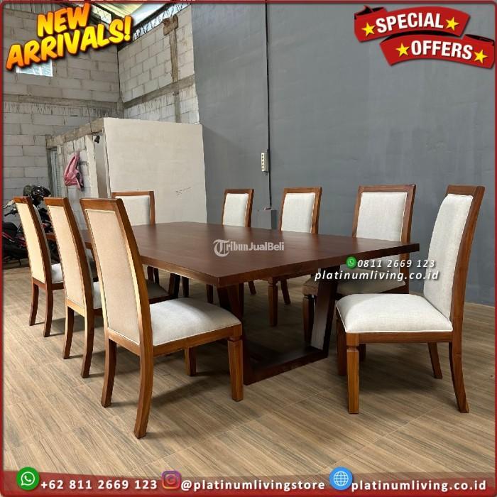 Meja Makan Jati 250 x 100 Kursi 8 Tebal Meja 5 cm Furniture - Jepara
