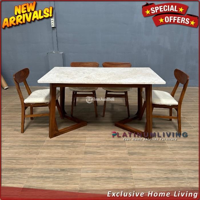 Meja Makan Marmer Meja Makan Jati Kursi 4 Minimalis Platinum Living DP - Jepara