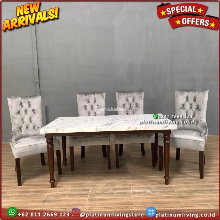 Meja Makan Marmer Putih Import Kursi 4 Jati Meja Makan Marmer Furniture - Jepara