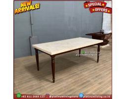 Meja Makan Marmer Rangka Jati Model Klasik Eropa  Marmer Cream Furniture - Jepara
