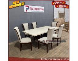 Meja Makan Marmer Cream Kursi Makan Jati Modern Mewah Furniture - Jepara