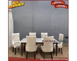 Meja Makan Marmer Putih Kursi 6 Meja Makan Marmer 6 Kursi Jati Furniture - Jepara