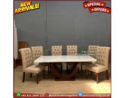 Meja Makan Marmer Putih Carara 200100 Kursi 6 Jati Meja Makan Marmer Furniture - Jepara