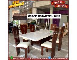 Meja Makan Marmer 6 Kursi 18090 Meja Makan Marmer Minimalis Jati Furniture - Jepara