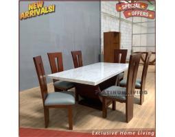 Meja Makan Marmer Putih 200100 Kayu Jati 6 Kursi , Meja Makan Marmer Furniture - Jepara