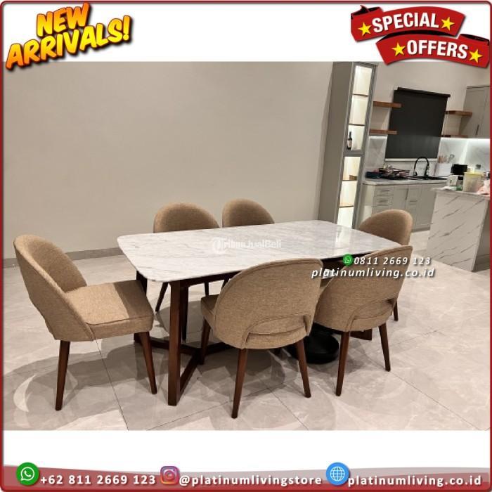 Produsen Meja Makan Marmer Putih Import Kursi 6 Modern - Jepara