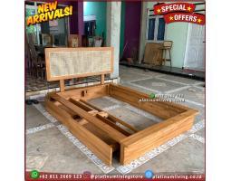 Produsen Tempat Tidur Jati Minimalis Laci 2 Kombinasi Rotan - Jepara 