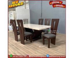 Produsen Meja Makan Jati Marmer Cream Asli  4 Kursi - Jepara