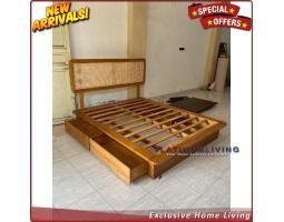 Produsen Tempat Tidur Jati Kombinasi Rotan Model Laci 2 - Jepara