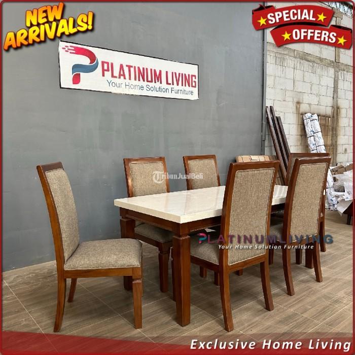 Produsen Meja Makan Marmer 180 x 90 Kursi 6 Rangka Jati - Jepara