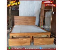 Produsen Tempat Tidur 160x200 Kayu Jati 2 Laci - Jepara