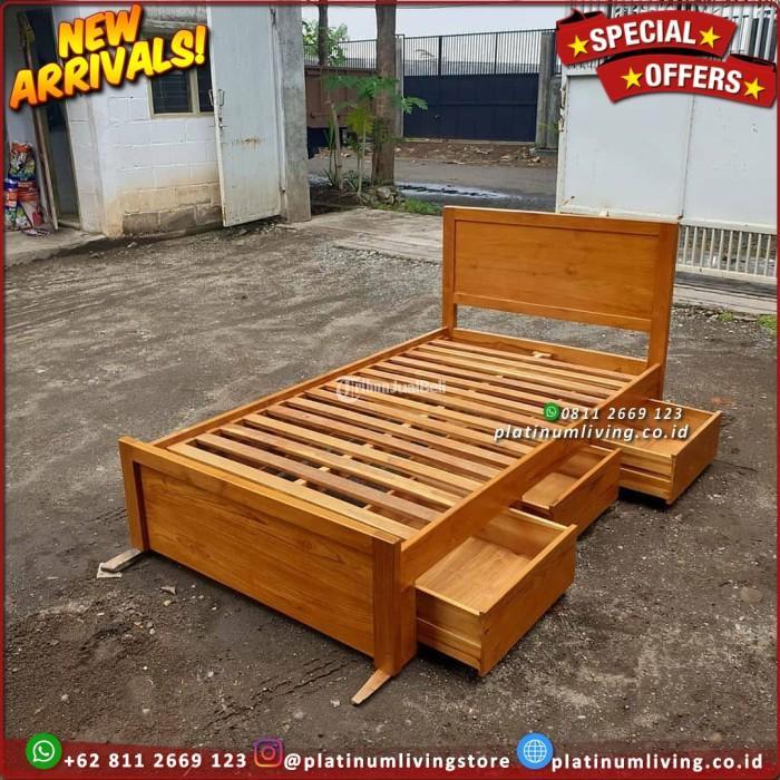 Produsen Tempat TidurJati 160x200 Laci 3 Minimalis - Jepara