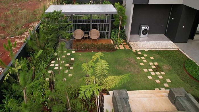 Ilustrasi Desain Taman dengan Rumput Hias Sederhana. (shila.co.id)