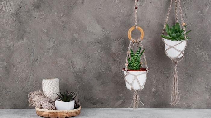 Ilustrasi tanaman gantung dengan tali makrame gaya Scandinavia | foto freepik