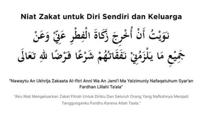 Bacaan Niat Zakat Fitrah. (Dok. Situs BAZNAZ)