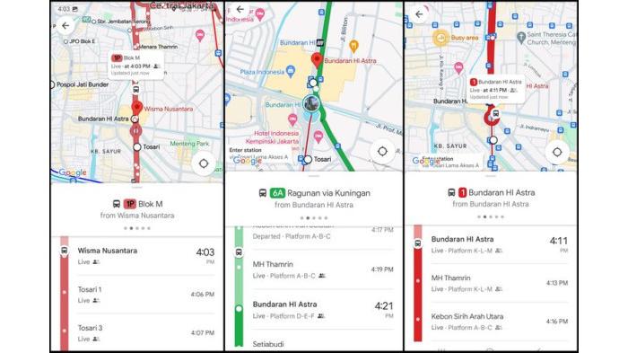 Ilustrasi Google Maps melihat posisi bus TransJakarta secara real-time | Kompas.com