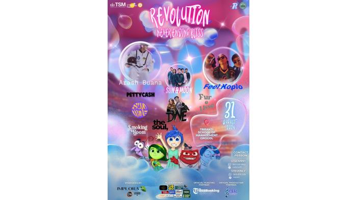 Pamflet Revolution: Never Ending Bliss/ Yuk Seru-Seruan Bareng Arash Buana dan Feel Koplo! Dapatkan Tiket Promo Revolution: Never Ending Bliss Sekarang!. (Dok. Tribun Booking)