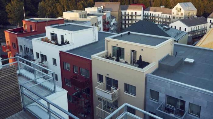 Ilustrasi Pemukiman Rumah yang Menerapkan Atap Datar. (ID Flat Roof)