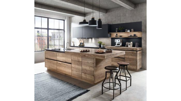 Ilustrasi meja makan dan kitchen set dari kayu | Nobilia German Kitchens By Square