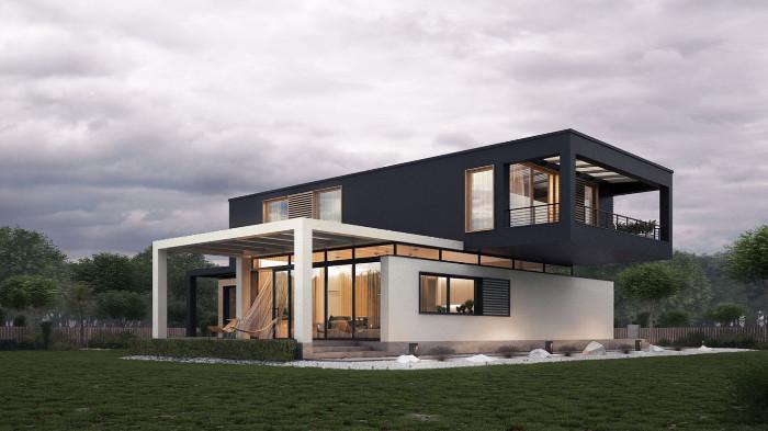 Rumah Monokrom Futuristik dengan Pencahayaan Artistik