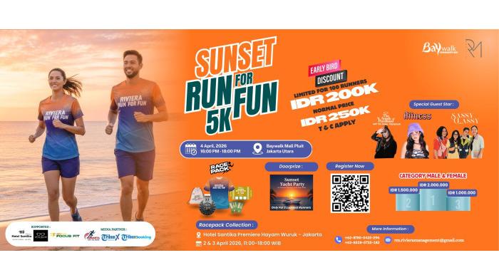 Sunset Run For Fun 2026: Lari Sore Sambil Nikmati Sunset, Hadiah Jutaan & Hiburan Spesial di Baywalk Mall Pluit